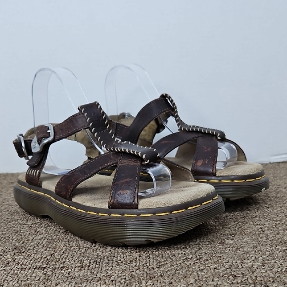 Dr. Martens Shoes - Dr Martens Dark Brown Leather Sandals Chunky Platforms Sz 8 Womens